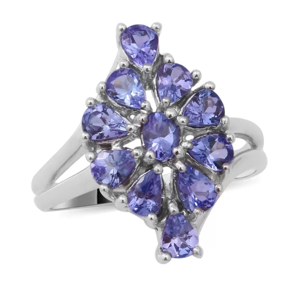 Genuine Tanzanite Platinum over Sterling Silver Ring Sz 6!